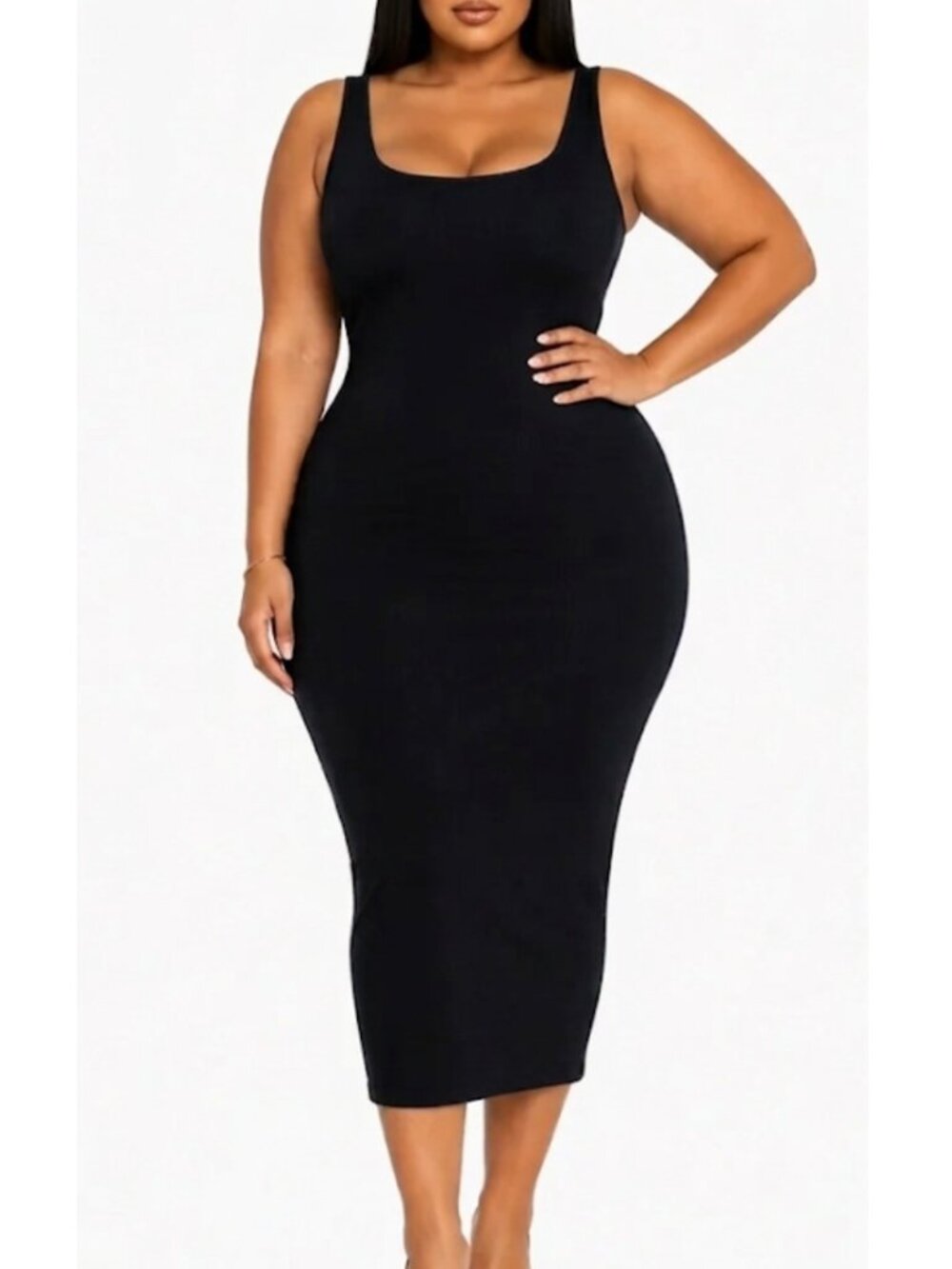 Naked Wardrobe NW Hourglass Midi Dress Black Bodycon Scoop Neck Womens Size 3X